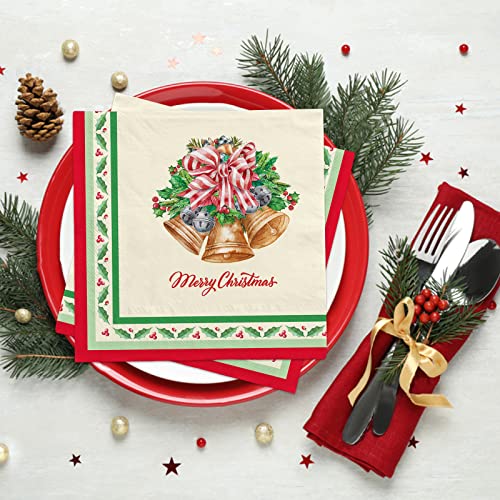 Christmas Party Supplies, Paper Napkins for Merry Christmas and New Year Party Decorations, 50 Pack, bell Design – Image 5
