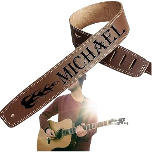 HDLOVE Correa De Guitarra De Cuero Personalizada, Correa De Guitarra De Cuero Sintético Con Grabado Personalizado Y Texto/logotipo For Guitarra Eléctrica, Acústica, Baja Y Clásica.