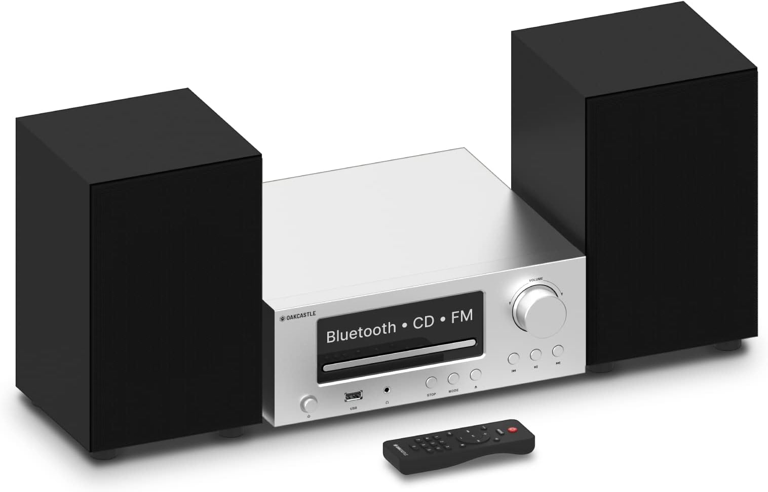 100W Bluetooth Stereo Shelf System, CD Player, FM Radio, Backlit LCD Display, USB, AUX, Compact Bookshelf Hi-Fi System for Home Entertainment | Oakcastle HiFi300