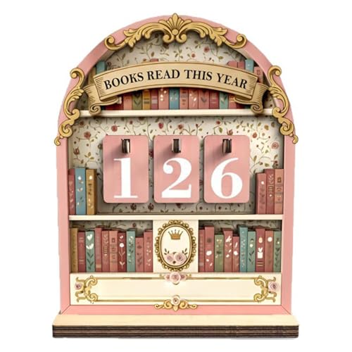 Book Counter Tracker Books Read This Year Counter Book Lover Gifts for Women Reading Progress Display Pink Retro Design for Home Library and Bookshelf Decor