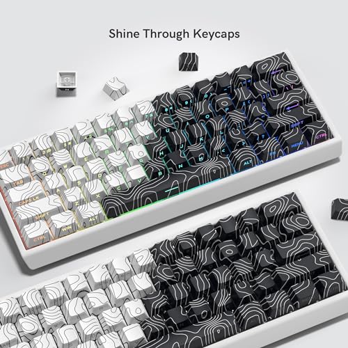 Image of dagaladoo Double Shot PBT keycaps,White Black Topographic keycaps,Dye-sub keycaps Shine Through,Side Print Keyboard caps,dye Sublimation,Cherry Profile Key caps for US Layout Mechanical Keyboard