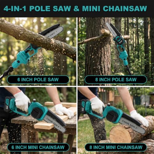 Image of TNELTUEB 4-In-1 Cordless Pole Saw & Mini Chainsaw, 1000W Brushless Motor