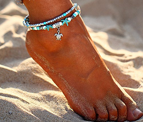 Shining Diva Fashion Jewellery Shell Starfish Beads Charms Stylish Chain Anklet for Women and Girls