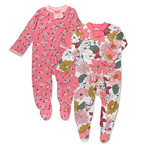 Image of HonestBaby Sleep and Play Footed Pajamas One-Piece Sleeper Jumpsuit Zip-Front PJs 100% Organic Cotton for Baby Girls