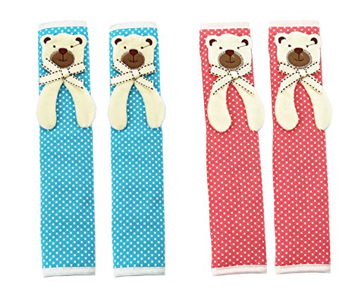 Kefan 2 Paar Kühlschrank-Türgriffabdeckungen, Küchengeräte, Schutzhandschuhe, Anti-Rutsch-Dekor für Backofen, Mikrowelle Bär rosa+blau