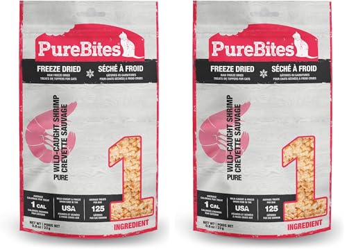 PureBites Shrimp Freeze Dried Cat Treats, 1 Ingredient, Made in USA, 0.8oz (Pack of 2)