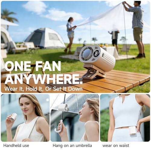 Foluu 199 Speeds Portable Clip Fan with LED Display, 18000RPM Turbo Cooling Personal Fan for Car, Desk, Umbrella, Waist, 360°Rotatable Rechargeable Mini Fan for Outdoor Camping Hiking (White) by Foluu - Used condition - Image 8