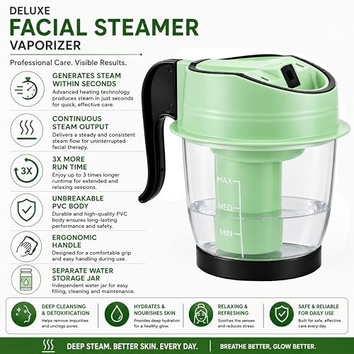 Image of Facial Steamer Vaporizer for Instant Cold and Cough Relief (Green)