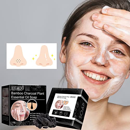 Organic Soap Natural Jabón de Carbon de Bambu, Jabón Corporal Jabón en Barra Minimiza Poros Puntos Negros, Jabón para Cara, Manos y Cuerpo, Apto para Todo Tipo de Piel