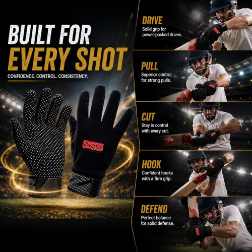 SSS selmens PVC Dotted Cricket Batting Gloves for Alpha Gold Black - Image 4