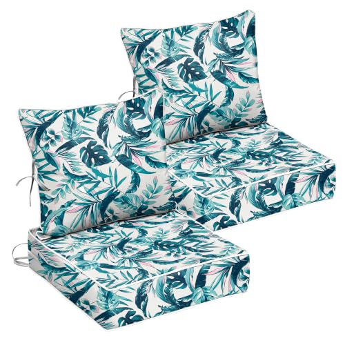 Image of 24x24 Outdoor Chair Cushions Set of 2, Waterproof Deep Seat Cushions for Patio Furniture with Removable Cover, Fade Resistant 4'' Outdoor Seat Cushion with Ties Handle for Wicker Sofa Couch, D20