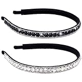 HINZIC 2 Pack Non-Slip Rhinestone Headbands for Women, Sparkling Crystal Hair Bands for Bridal Wedding, Bling Diamond Hair styling Clips Accessories for Girls- Black & White