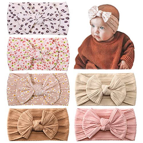 Image of jollybows 6pcs Baby Nylon Headbands Hair Bow Elastics Hairbands Hair Accessories for Baby Girls Newborn Infant Toddlers Kids (Upgrade patterns colors)