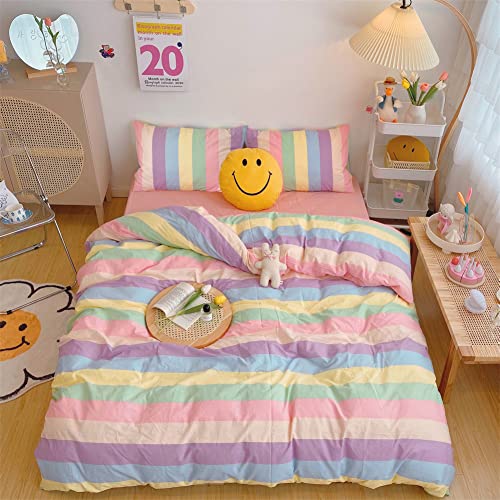Cartoon Bettbezug Set 135X200 Rosa Pfirsich Bettwäsche-Set Kid Kawaii Bettwäsche-Set Mädchen Schöne Pfirsich Tröster Abdeckung Süße Früchte Bettbezug Tropische Pflanzen Wendbare Weiche Bettwäsche 6 Koudi Bunt Mädchen Bettwäsche 135x200 Kinderbettwäsche Mehrfarbig Regenbogen Streifen Muster Bettbezug Reißverschluss mit Kissenbezug 80x80cm
