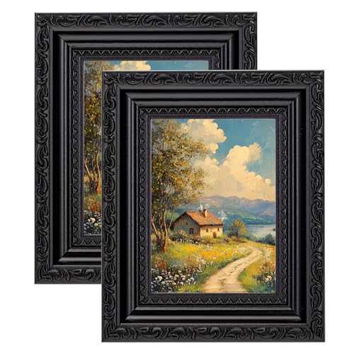 Image of eletecpro 3x4 Vintage Picture Frame, Glass Cover, Black, 2-Pack | Display Photo 3x4, Horizontal or Vertical, Tabletop Decor