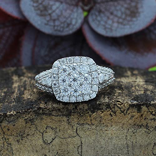 SAVEARTH DIAMONDS 1 1/3 Cttw Round Cut Lab Created Moissanite Diamond Halo Cluster Engagement Ring In 14k Gold Over Sterling Silver (VVS1 Clarity, 1.33 Cttw)2