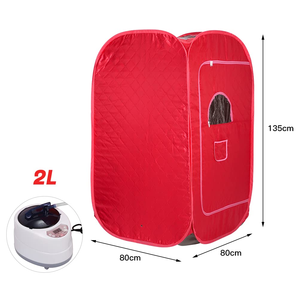 Sauna à Vapeur et Cabine 2L 1000W Tente de Sauna Portable Pliable Isolante à Quatre Couches et Générateur de Vapeur de Sauna pour Bain de Sauna, Détoxification, Thérapie Corporelle(rouge)