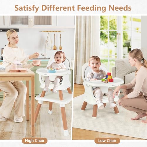 Image of INFANS 8 in 1 Baby High Chair, Convertible Highchair for Babies and Toddlers, Infant Dining Booster Seat, Building Block Table, Kids Stool Table Chair Set with Removable Tray