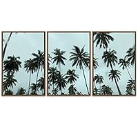SIGNWIN Framed Canvas Wall Art Aerial View of Tropical Palm Trees in a Blue Sky Coastal Ocean Photography Modern Art Panoramic Relax/Calm for Living Room, Bedroom, Office - 16