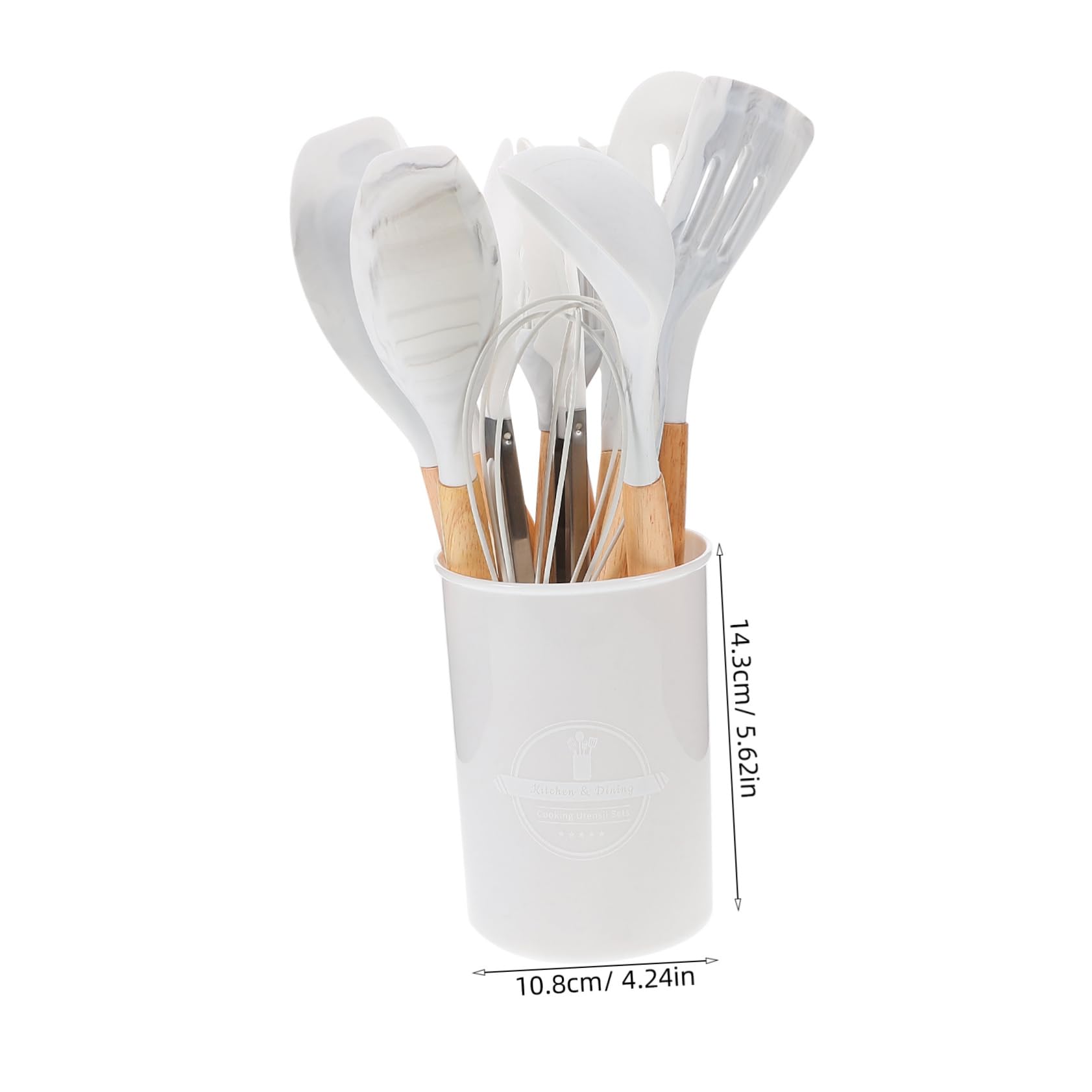 12pezzi Utensili Da Cucina Silicone Contenitore Strumenti Antiaderenti e Manici Legno Ergonomici Per Cucinare Comodità e Stile