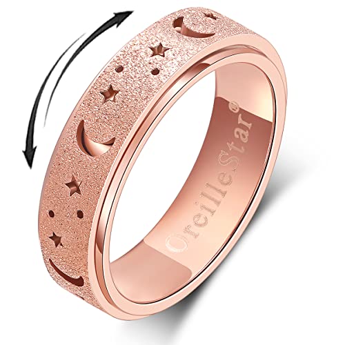 Anxiety Ring for Women Spinner Ring Fidget Ring Fidget Toys Adults Stainless Steel Spinner Rings for Anxiety Fidget Rings for Women Anxiety Fidget Ring Rose Gold Size 8