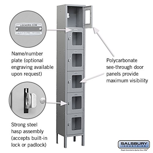 Salsbury Industries S-66168GY-U Six Tier Box Style 12-Inch Wide 6-Feet High 18-Inch Deep Unassembled See Through Metal Locker, Gray