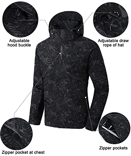 Swisswell Men's Waterproof Windproof Hooded Jacket Lightweight Raincoat Outdoor Hiking Jacket Hat Detachable Coat 1482-2-Black L #TOP1