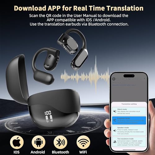 Image of Ai Language Translation Earbuds, Translator Earbuds Real Time with APP Compatible with iOS & Android, 144-Language Bluetooth Headphones Translating Device for Travel and Business - Black