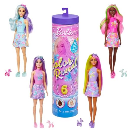 Barbie Color Reveal Globos de Animales Muñeca y Accesorios con 6 sorpresas Que Incluyen Cambio de Color y Globo de Animal en Miniatura (los Estilos Pueden Variar), JFV58