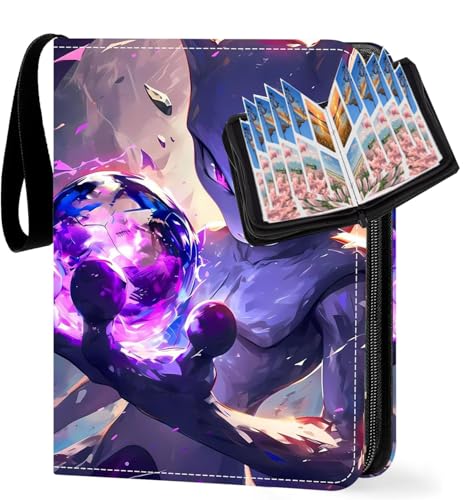 Vilntrosia Carpeta de tarjetas coleccionables de 4 bolsillos, 50 páginas impermeable, 400 bolsillos, álbumes de tarjetas coleccionables con cremallera, carpeta portátil para tarjetas para