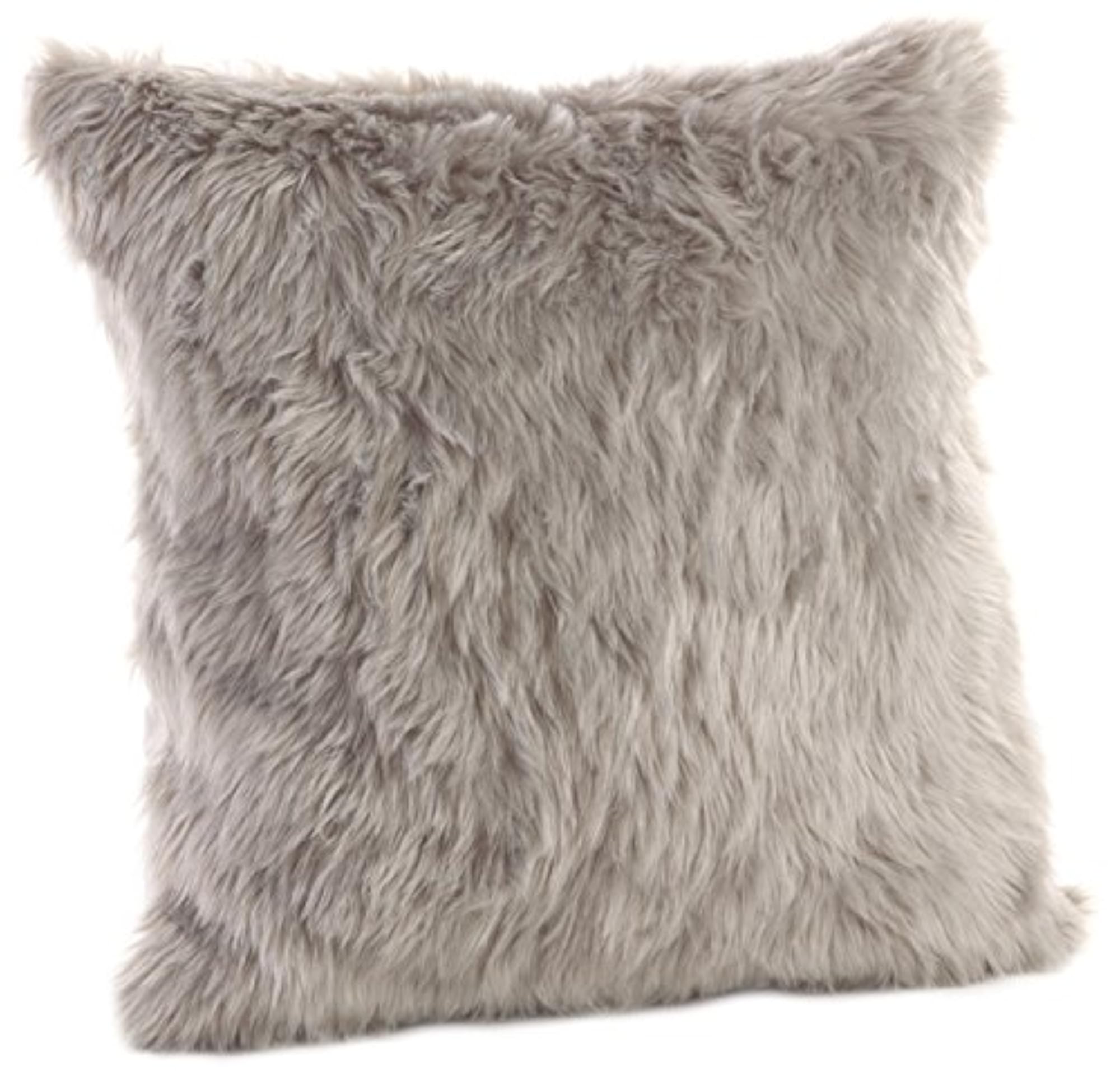 Grey Faux Fur Duck Filled Throw Pillow, 20"