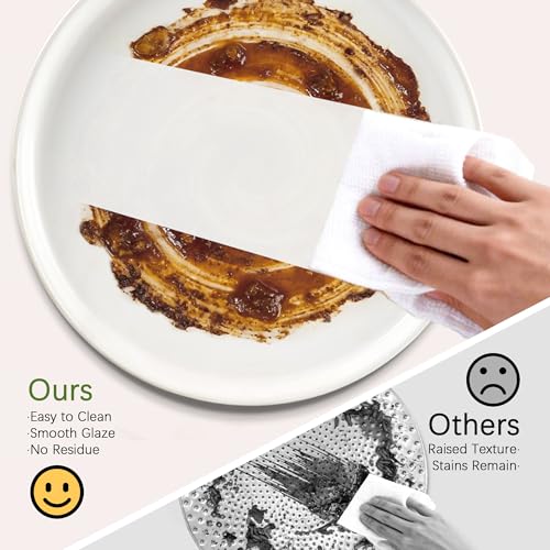 Image of Stoneware Dinnerware Sets Service for 4, 12 pcs Reactive Glaze Plates and Bowls Sets, Embossed Boho Ceramic Dish Set, Highly Chip and Crack Resistant Farmhouse Plate Set, Ivory White