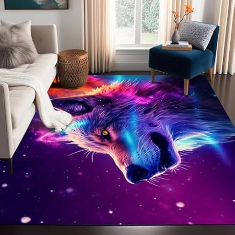 CERYUEE Galaxy Wolf Rug 3D Fierce Wolves Area Rugs for Kids Bedroom Living Room Playroom Gameroom Boys 59 in x 39 in Cover