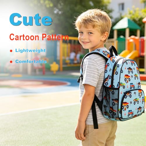 Image of Kids Boys Backpack 4-6: Toddler Bag for Travel Preschool Kindergarten, Kids Monster Truck Backpack