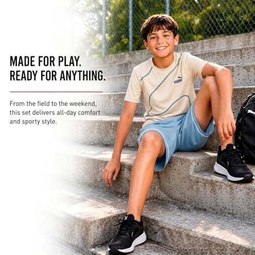 Image of PUMA Boys Active Shorts Set - 2 Piece Dry Fit T-Shirt and Performance Gym Shorts - Activewear Clothing Set for Boys (4-16)