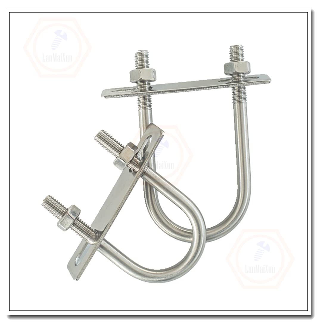 Juego de 2 pernos en forma de U M10 × 50 mm × 120 mm Pernos en U redondos de acero inoxidable 304 con tuercas y placas
