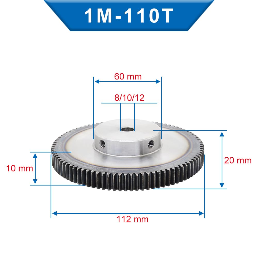 Bevel Gear Pinion Hardware Mechanical Spur Gear 1M110T Inner Bore 8/10/12 Mm Motor Gear Low Carbon Steel Material High Frequency Quenching(8 mm)