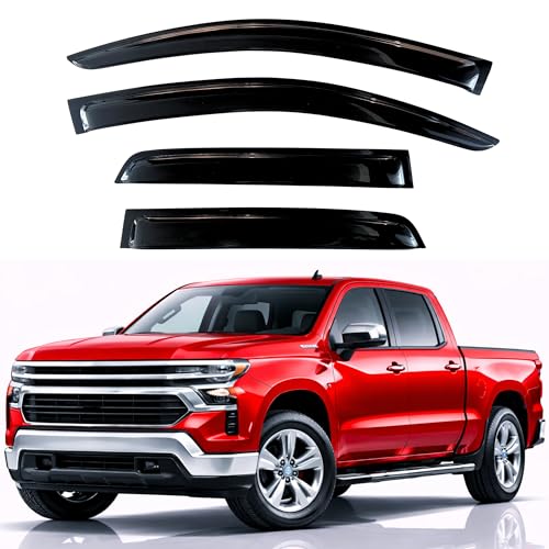 Image of KPY Rain Guards Fit for 2019-2026 Chevrolet Silverado /GMC Sierra 1500 Crew Cab, Out-Channel Window Visor Vent Deflector, Truck Accessories for 2020-2026 Chevy Silverado /Sierra 2500HD 3500HD Crew Cab
