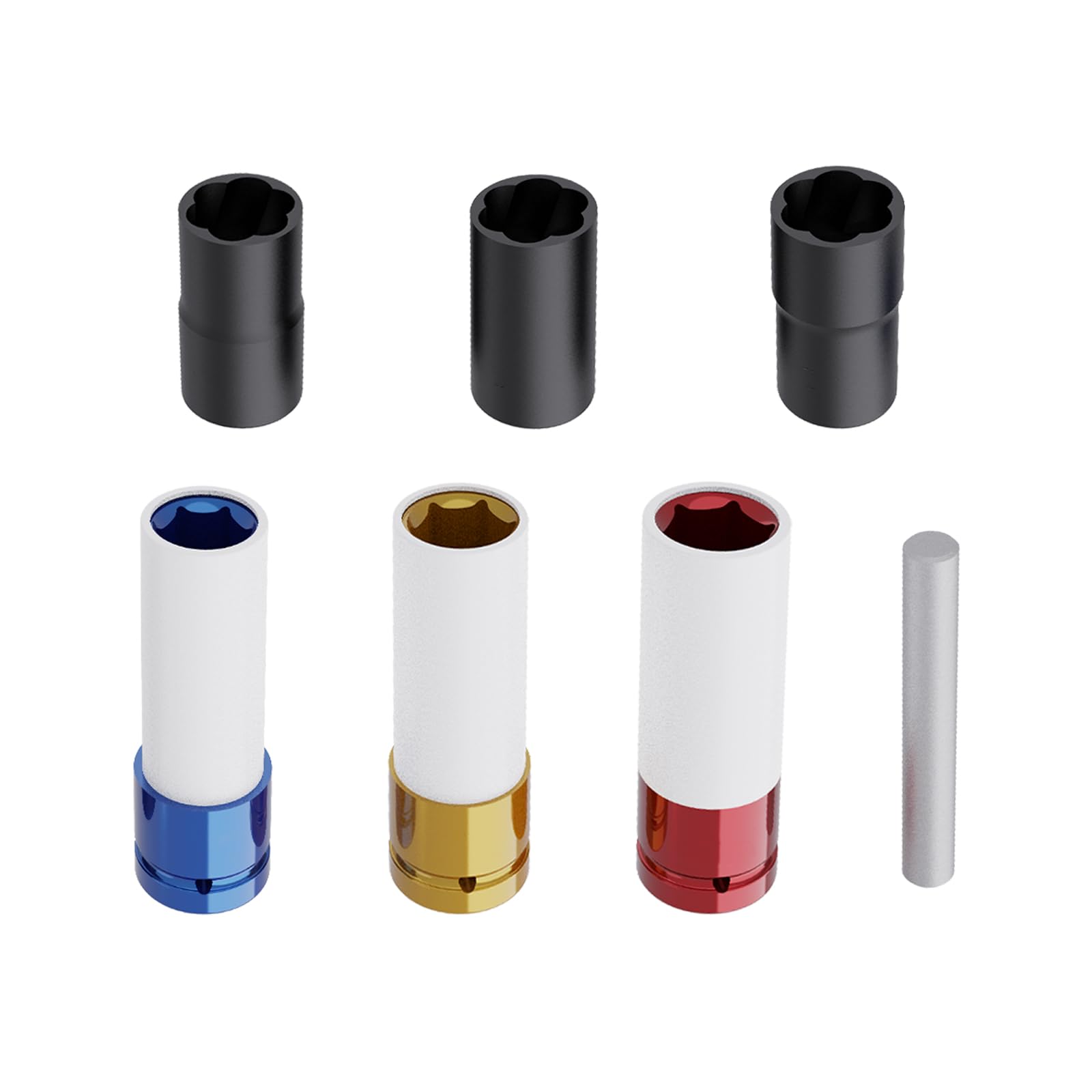 CCLIFE 3tlg Steckschlüsselsatz Schoneinsätze 1/2" Alufelgen 17 19 21mm Cr-Mo Schlagschrauber Nüsse Schonnüsse Radwechsel | 78mm Länge
