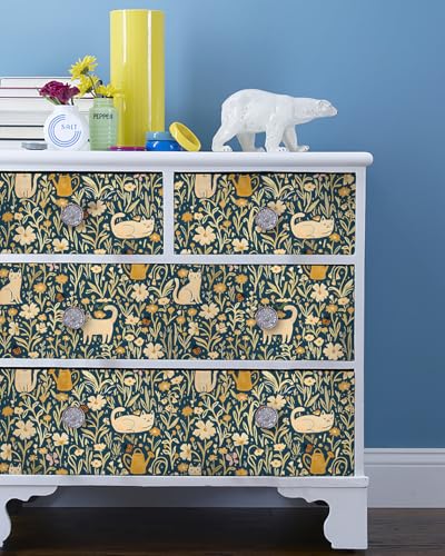 CiCiwind Peel and Stick Wallpaper 41CM×5M Blue Floral Waterproof Self Adhesive Thicken Sticky Back Plastic Removable Decorative Vinyl Wall Furniture Covering