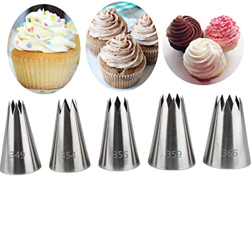 MKNZONE Douilles Pâtisserie, 5 Pièces Poche à Douille Accessoires de Décoration en Acier Inoxydable - Décoration de Gâteaux pour Tarte, Biscuit, Pâtisserie, Bonbon, Gâteau, Cupcakes et Cookies