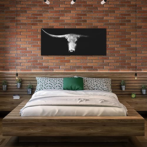 Levvarts Large Size Longhorn Cow Canvas Wall Art Black And White Western Cattle Portrait Photo Painting Artwork For Man Cave Home Office Living Room Decor 20 Inchx48 Inch thumb #4