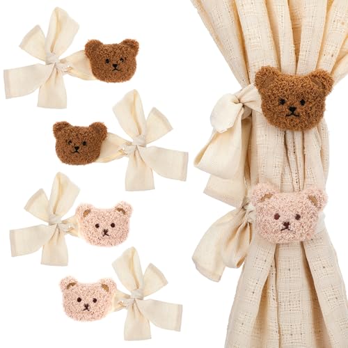AOZUO Lot de 4 embrasses de rideaux en forme d'ours de dessin animé mignon pour rideaux, décoration de chambre d'enfant en peluche pour la maison, le bureau, la...
