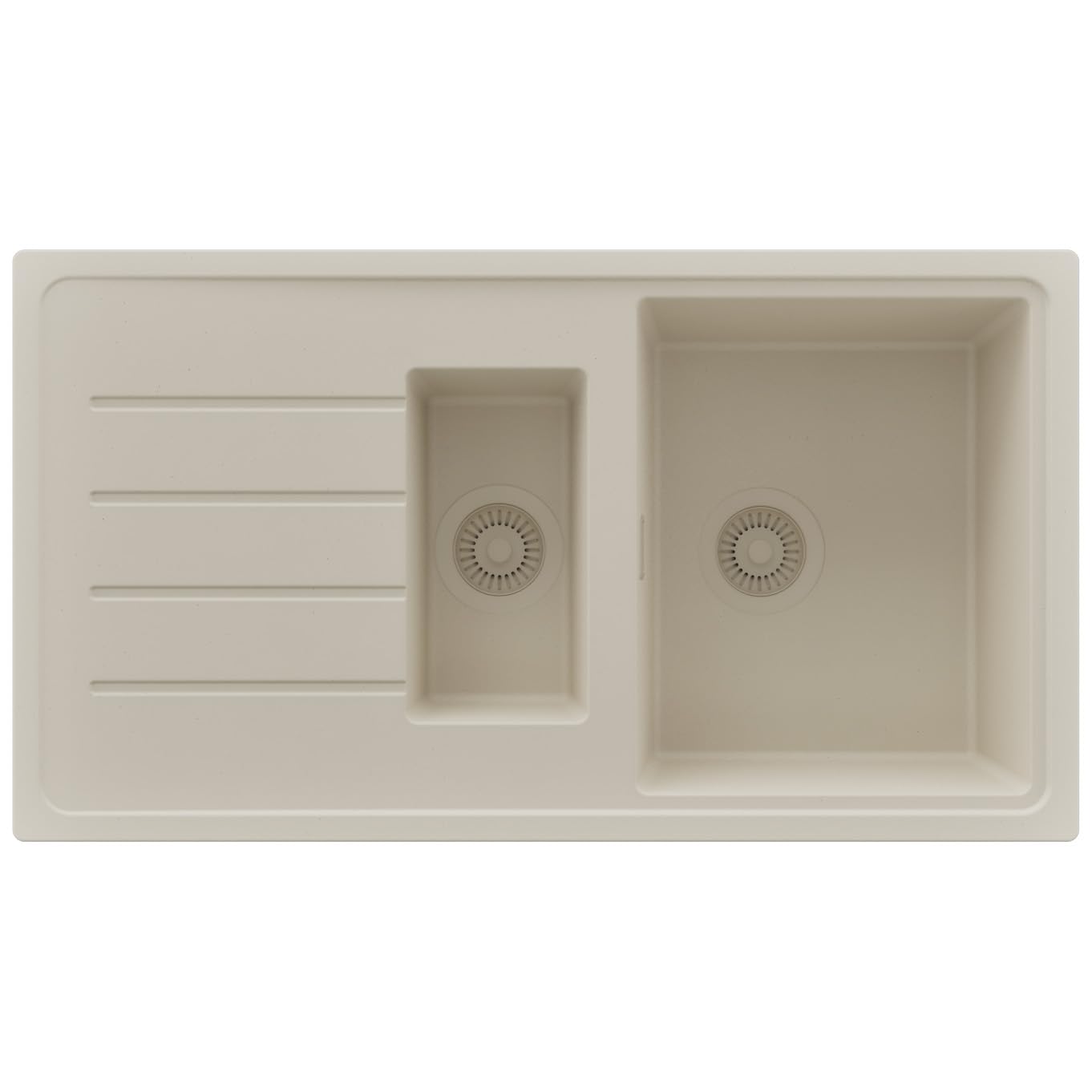 PRIMAGRAN Evier Cuisine en Granit Tout Beige - Copenhague Duo, 90x50cm | Lavabo 1,5 bacs + Kit de Vidage, Évier à Encastrer au Meuble 60cm (S010)