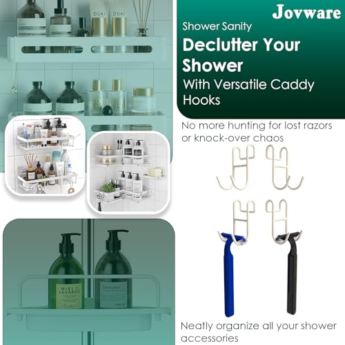 Image of Shower Caddy Hooks, Razor Hanger for Shelf and Loofah (White - 4 Open)