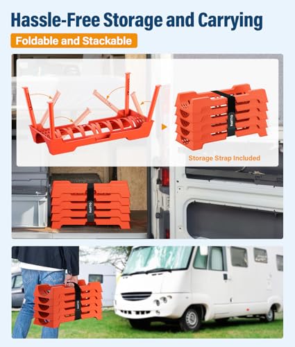 Image of RV Sewer Hose Support, 10FT Heavy-Duty Camper Waste Hose Holder with 5 Foldable Sections, Adjustable & Stable Waste Drainage Support with Strap, Stackable & Weather-Resistant, Orange (Patent Pending)