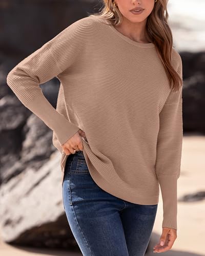 Image of BTFBM Fall Sweaters for Women 2026 Casual Long Sleeve Sweater Striped Loose Fit Pullover Tops