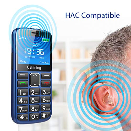 Ushining Seniors Cell Phones Unlocked Sos Button Hearing Aid Compatible 3G T Mobile Cell Phones For Seniors Large Volume 2.4 Inch Hd Screen Basic Cell Phones With Charging Dock (Blue) #TOP3