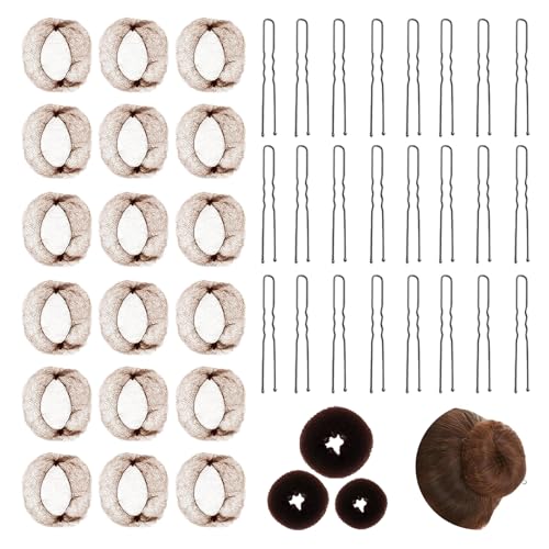 60 Piezas Redecilla Pelo Marrón Oscuro con 3 Donut para Moño Café & 100 Horquillas Negras 6cm en Forma de U - Malla Elástica Invisible, Redecilla Moño Ballet Niña para Mujeres, Bailarinas, Enfermeras