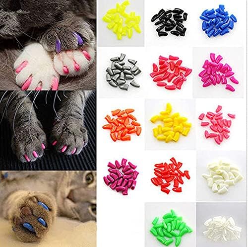 Brostown 100Pcs Soft Pet Cat Nail Caps Claws Control Paws of 5 Kinds 5Pcs Adhesive Glue + 5pcs Applicator with Instructions (L)